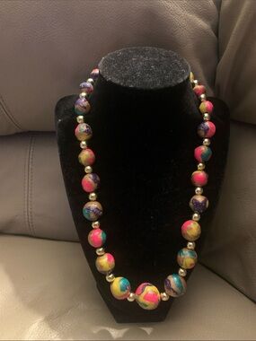 Vintage Colorful Multicolor Bead Necklace - Vibrant Women's Jewelry